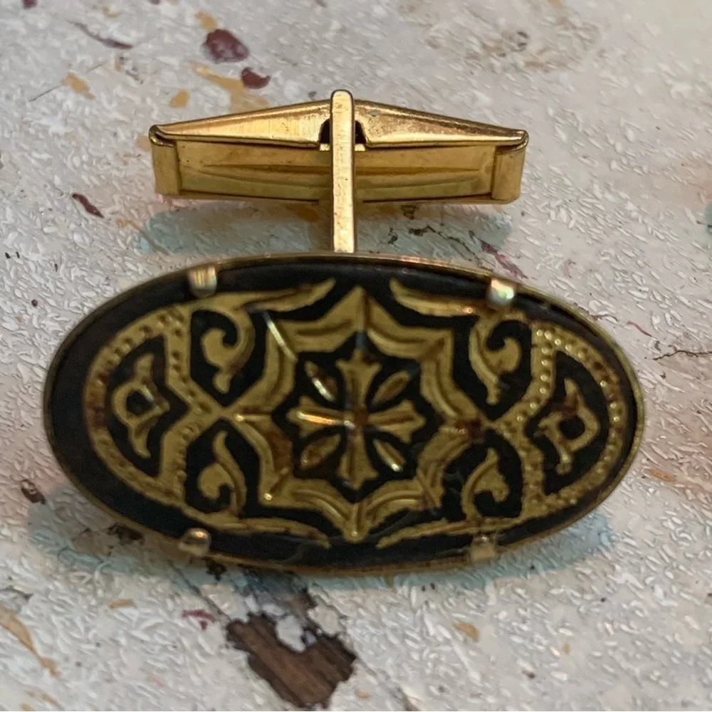 Vintage Damascene Gold Black Cufflinks